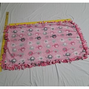 Handmade Dbl Fleece Tie Blanket Baby Crib Stroller Car Seat Pink Gray Elephants